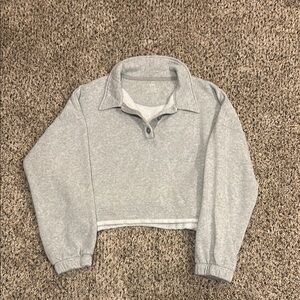 Aerie Gray Boxy Polo Sweatshirt